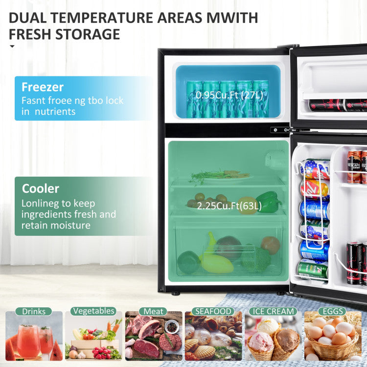3.2 cu. ft Mini Fridge Black, with Freezer & Reversible Door