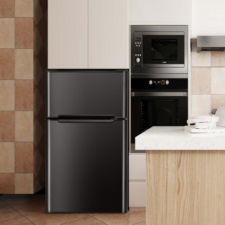 3.2 cu. ft Mini Fridge Black, with Freezer & Reversible Door