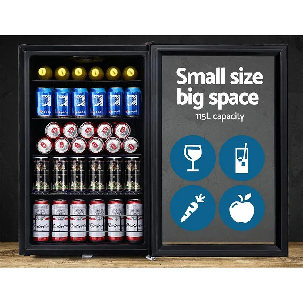 Devanti 115L Bar Fridge Glass Door Mini Freezer Fridges Countertop