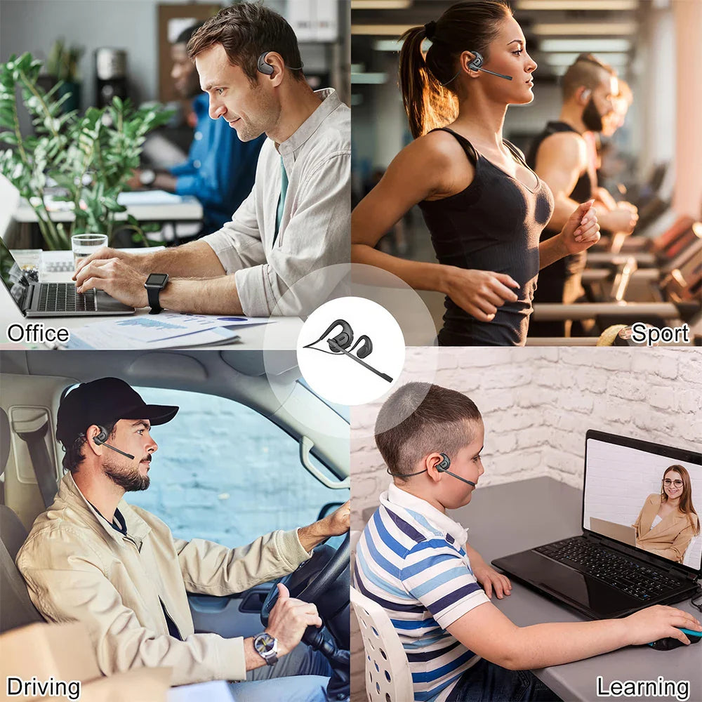 Mpow G9 Bluetooth 5.3 Earphones with Removable Microphone Noise Cancelling Open Ear Handsfree Business Headset Office Driving